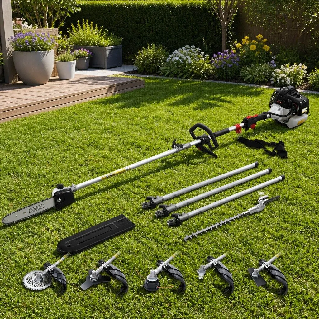 62cc Pole Chainsaw Petrol Multi-Tool System 7-in-1 Garden Black 5.6m Reach