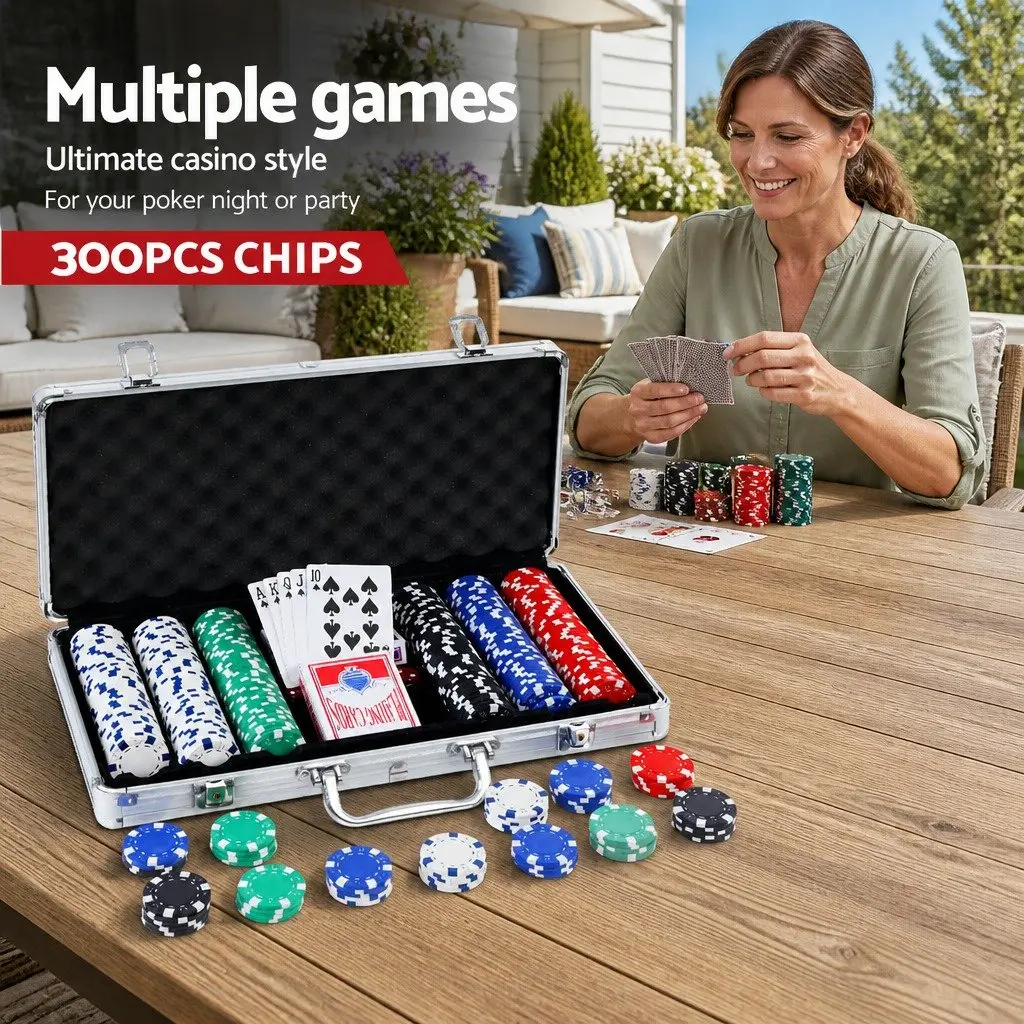 Poker Chips Set PS Plastic 300 Piece Multi Colour with Aluminium Case