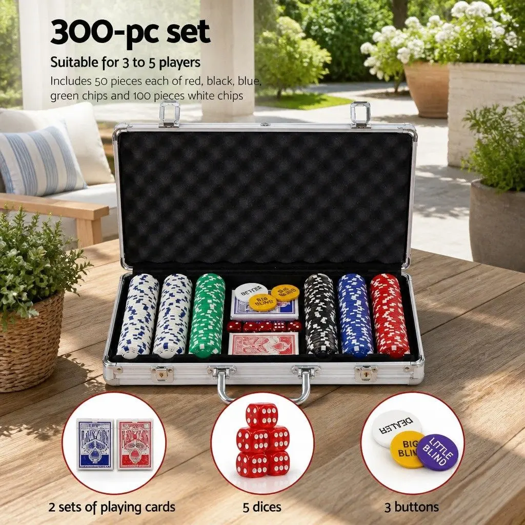 Poker Chips Set PS Plastic 300 Piece Multi Colour with Aluminium Case