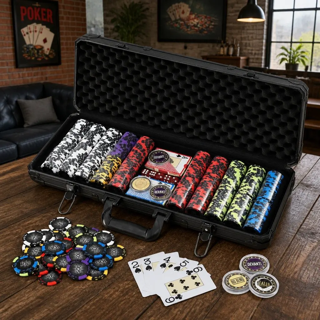 Poker Chip Set 500 Piece Plastic Steel 14g Multi Colour with Lockable Aluminium Case