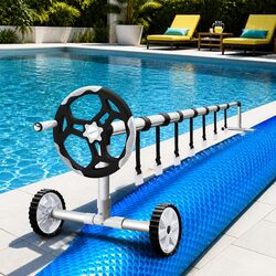 Pool Cover 10x4m Solar Blanket 500 Micron Blue Silver with Aluminium Roller Kit