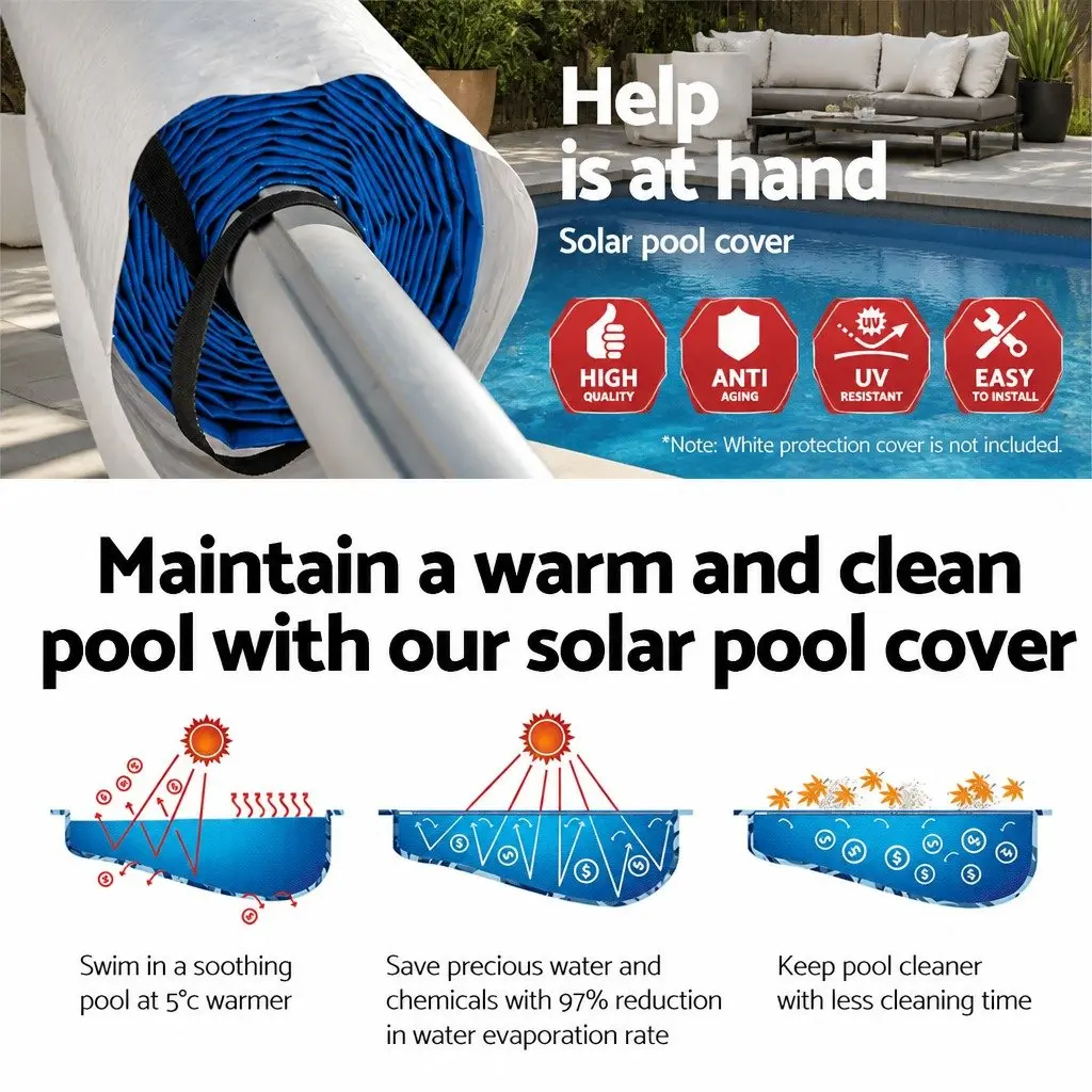 Pool Cover 10x4m 500 Micron Solar Blanket Blue with Aluminium Roller