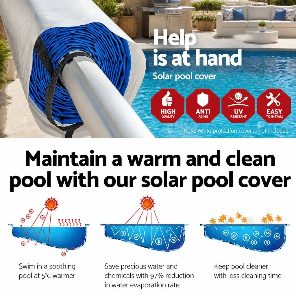10x4m Solar Pool Cover with Roller Kit