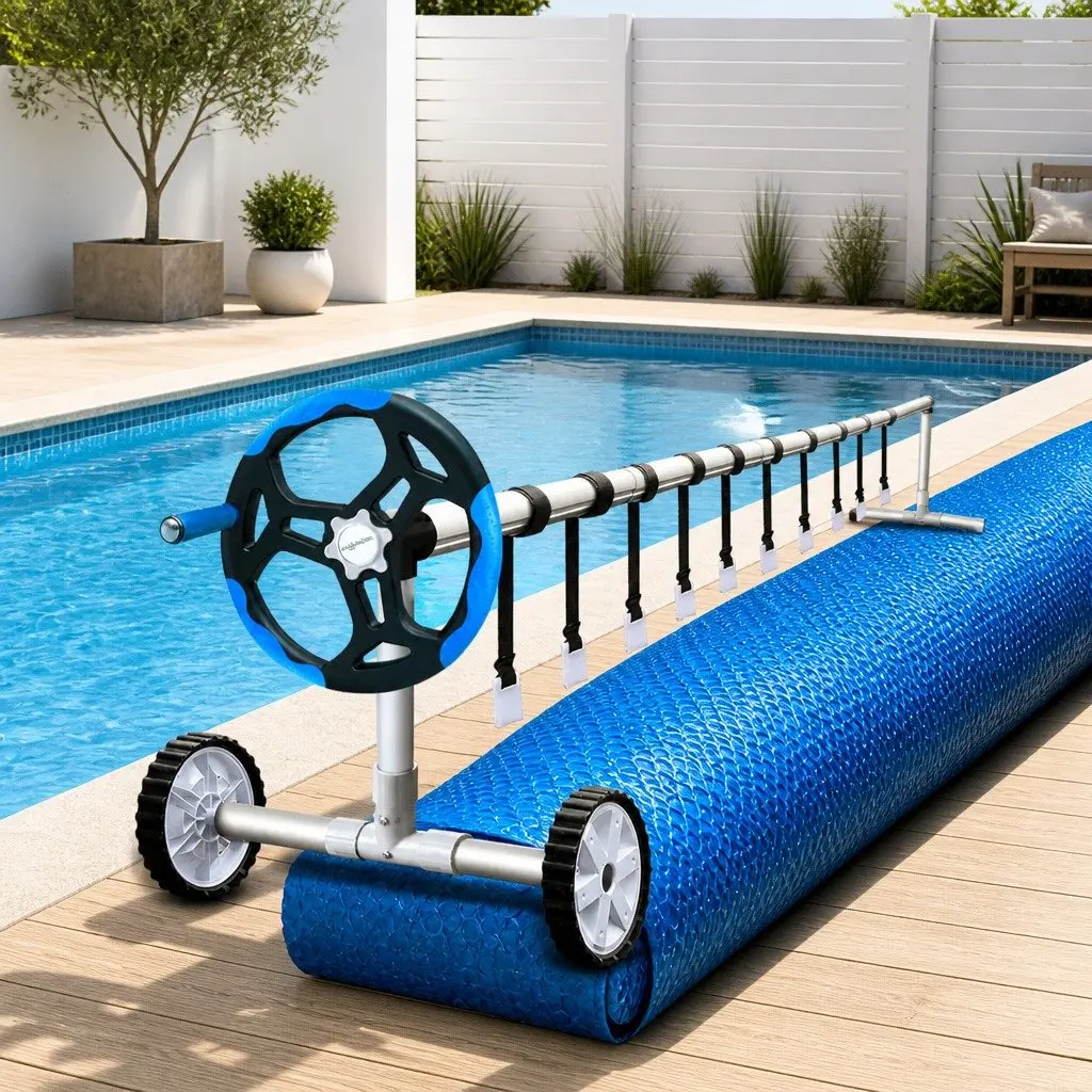 Solar Blanket Pool Cover 10x4m 500 Micron Blue with Adjustable Aluminium Roller for Swimming Pool