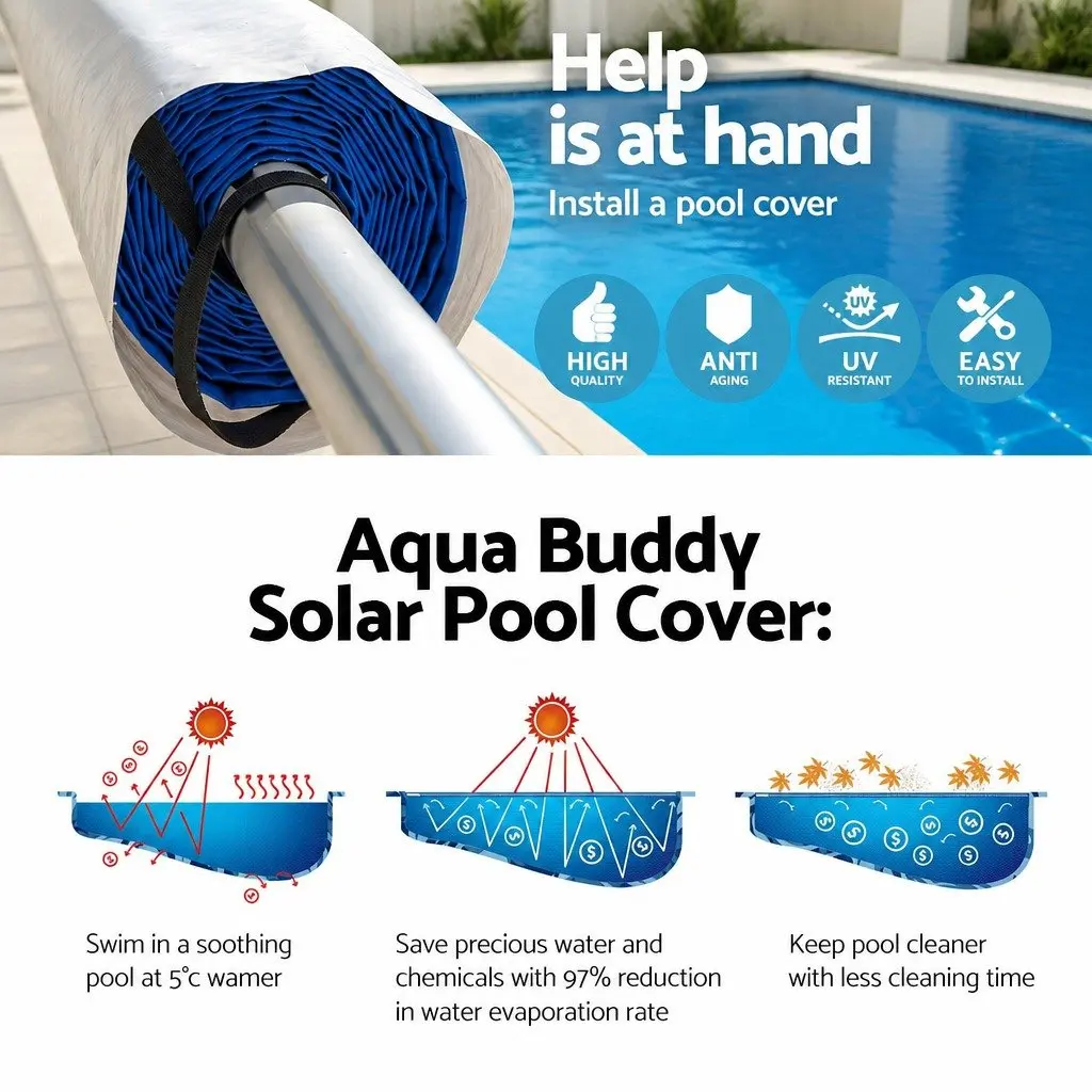 Solar Blanket Pool Cover 10x4m 500 Micron Blue with Adjustable Aluminium Roller for Swimming Pool
