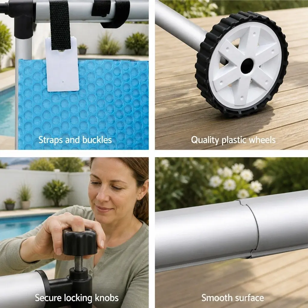 Solar Blanket Pool Cover 10x4m 500 Micron Blue with Adjustable Aluminium Roller for Swimming Pool