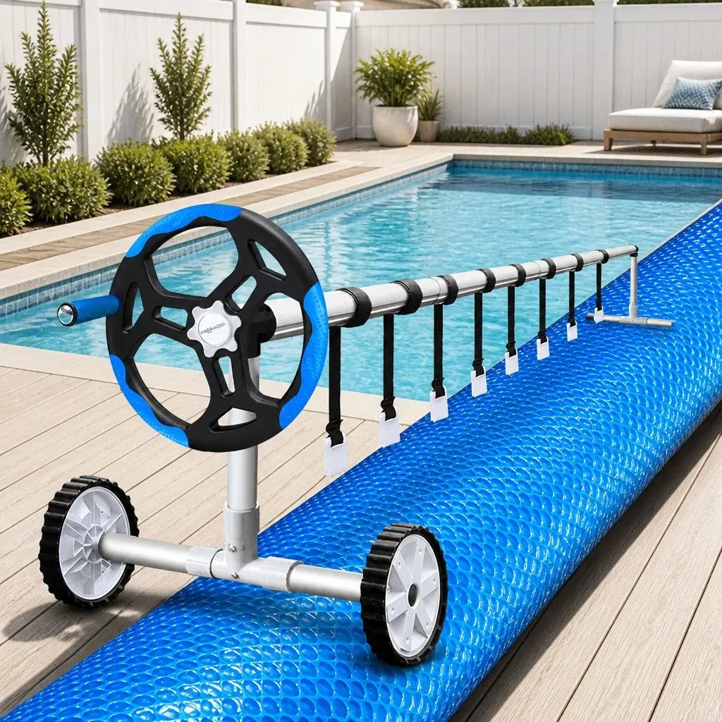 Solar Blanket Pool Cover 10x4m 500 Micron Blue with Adjustable Aluminium Roller for Swimming Pool