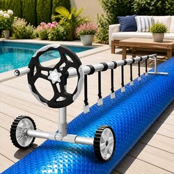 Pool Cover 10.5m x 4.2m Solar Blanket with Aluminium Roller 500 Micron Blue