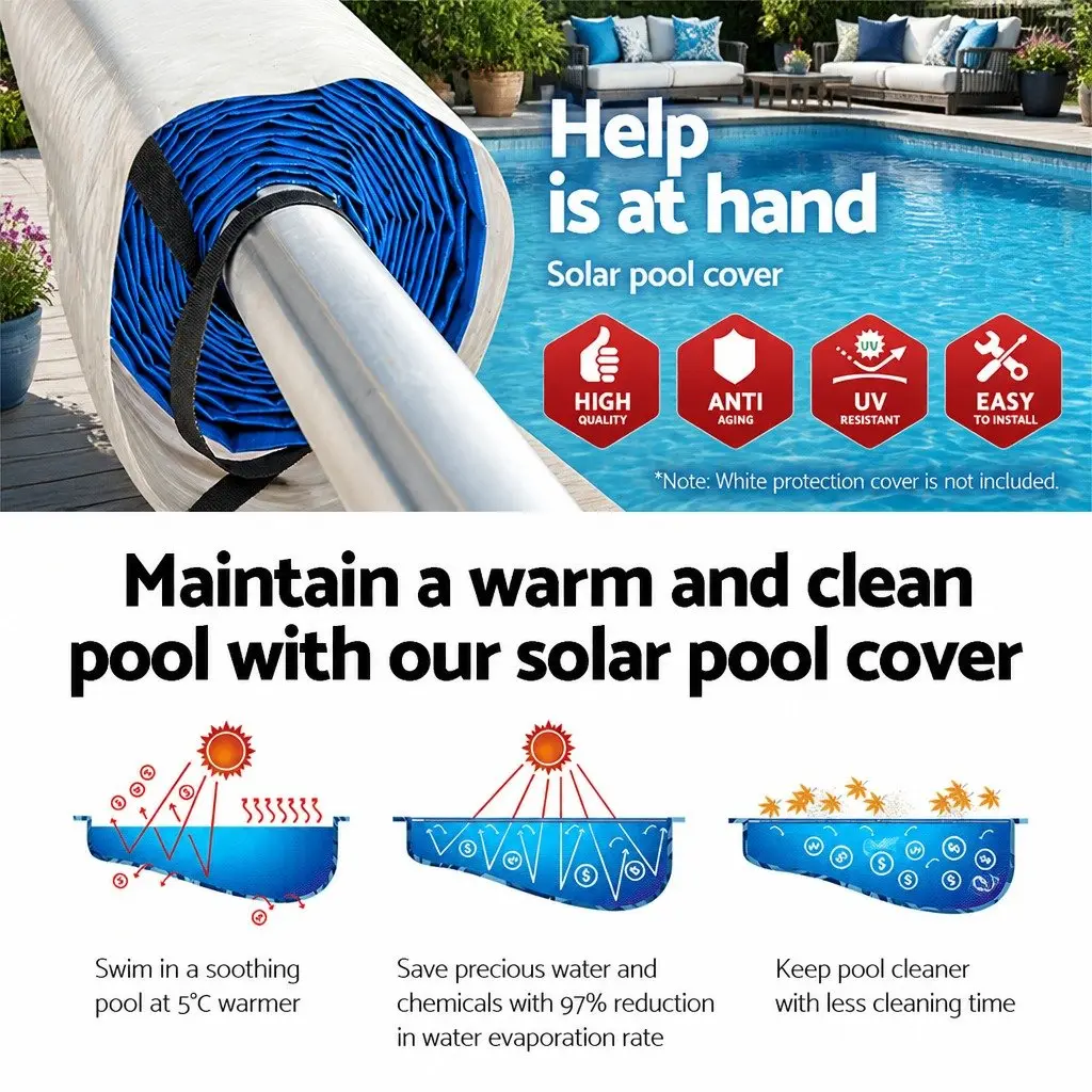 10.5m x 4.2m Solar Pool Cover with Aluminium Roller