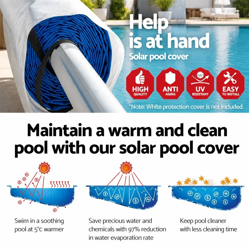 Solar Pool Cover 10.5x4.2m with Aluminium Roller