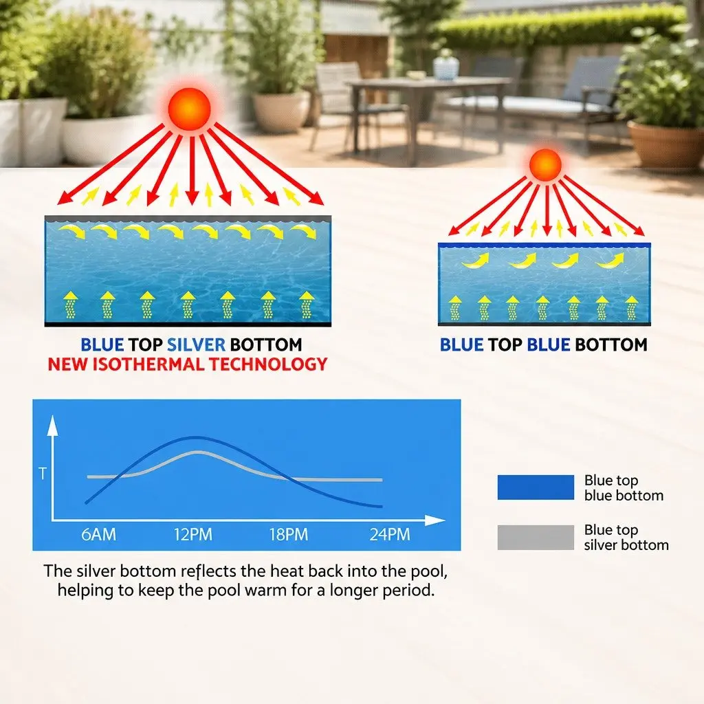 10.5x4.2m Solar Pool Cover 500 Micron Blue/Silver