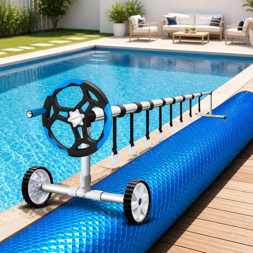 Pool Cover 11x4.8m Solar Blanket 500 Micron Blue with Aluminium Roller