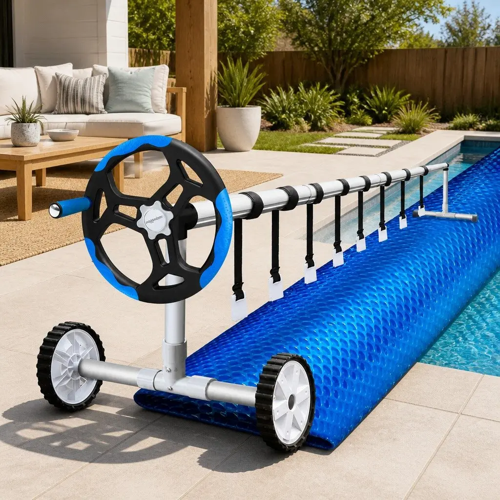 Pool Cover 11x4.8m Solar Blanket 500 Micron Blue with Aluminium Roller