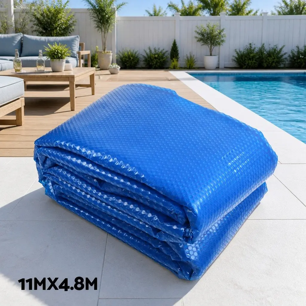 Pool Cover 11m x 4.8m Solar Blanket 500 Micron Blue with Aluminium Roller System