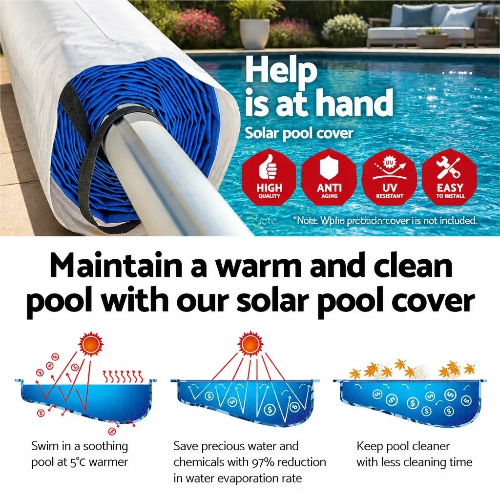 11x4.8m Solar Pool Cover with Adjustable Aluminium Roller