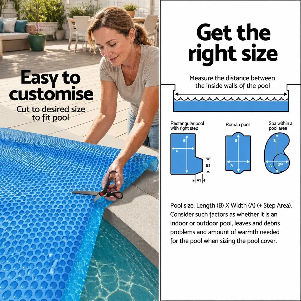 600 Micron Solar Pool Cover 11x6.2m Blue Silver