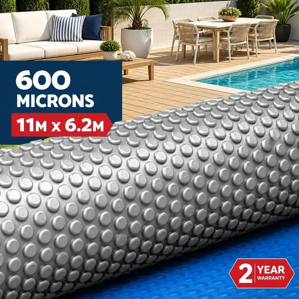 600 Micron Solar Pool Cover 11x6.2m Blue Silver