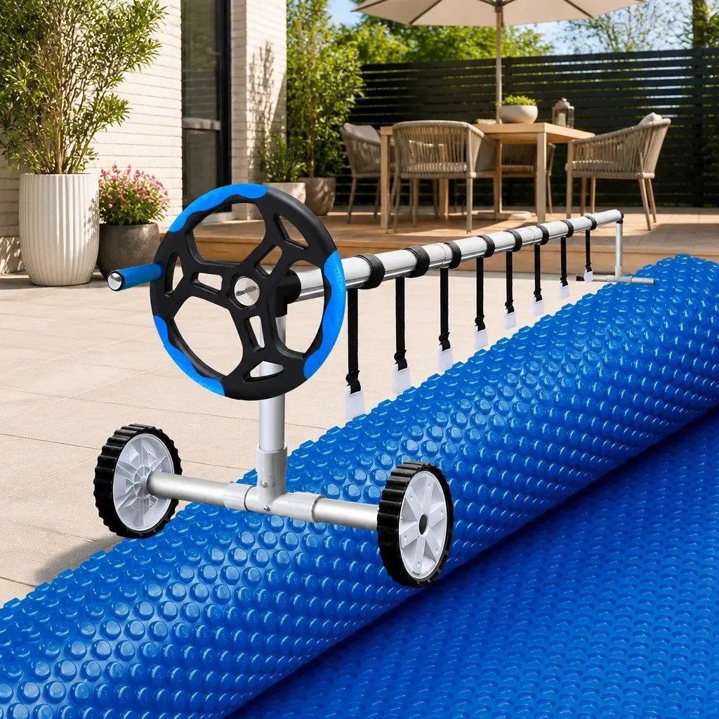 Solar Pool Cover 600 Micron Blue 6.5m x 3m with Adjustable Aluminium Roller