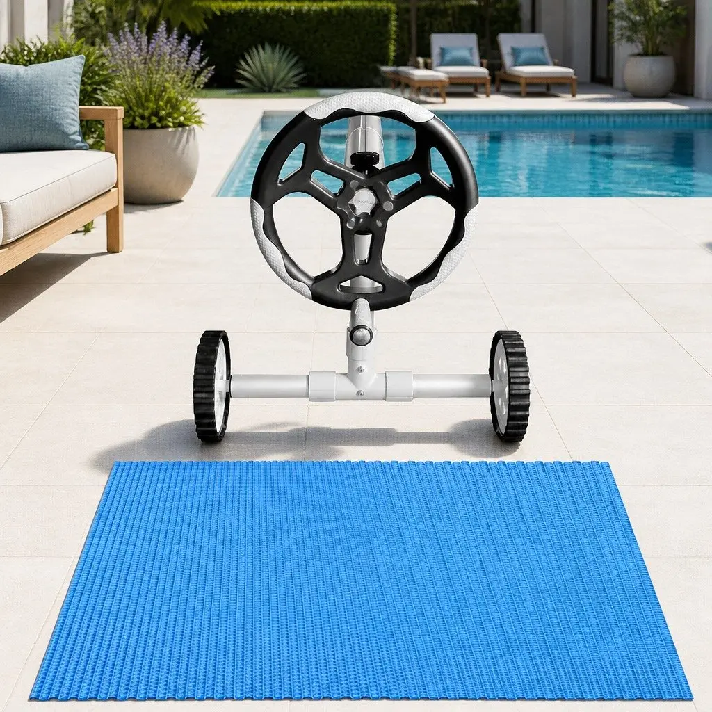 Blue Solar Pool Cover 6.5x3m with Roller System