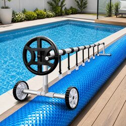 Durable 6.5x3m Solar Pool Cover & Adjustable Aluminium Roller
