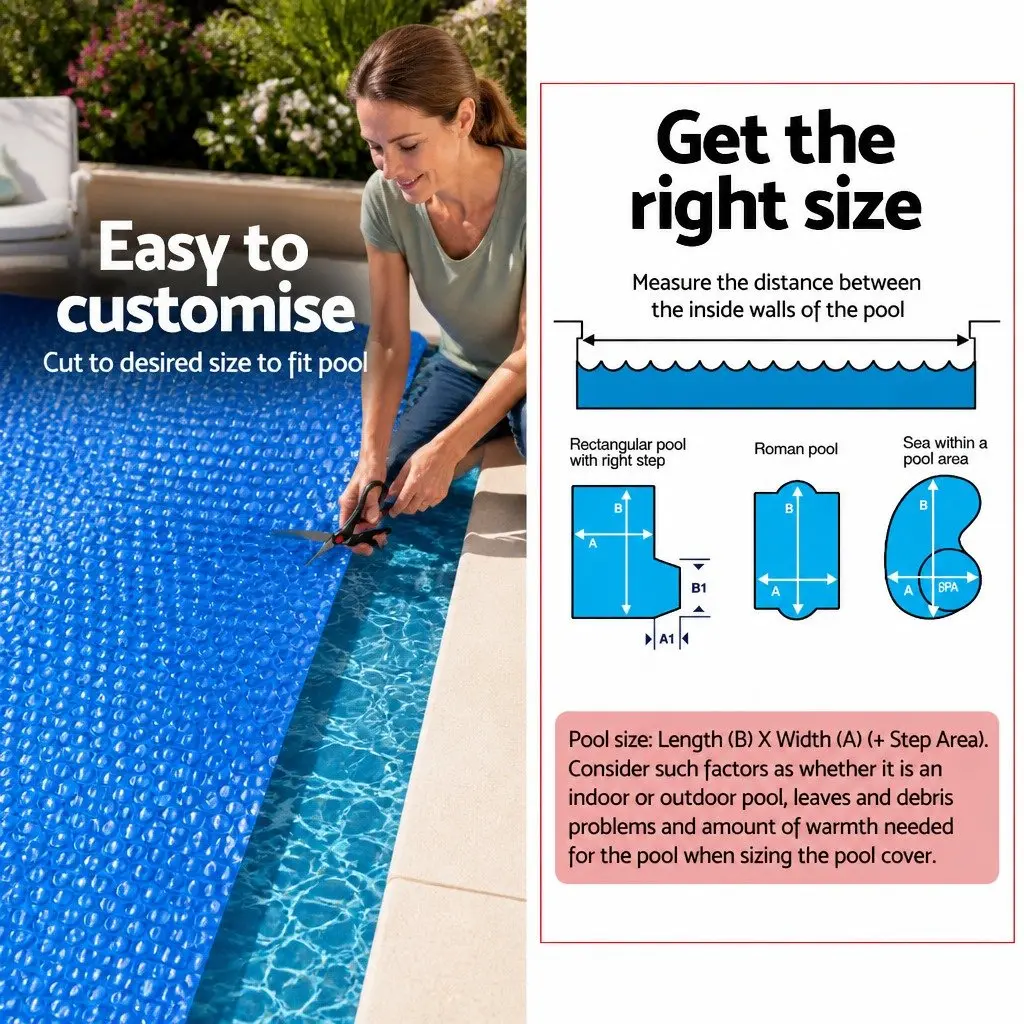 6.5x3m Solar Pool Cover & Adjustable Aluminium Roller