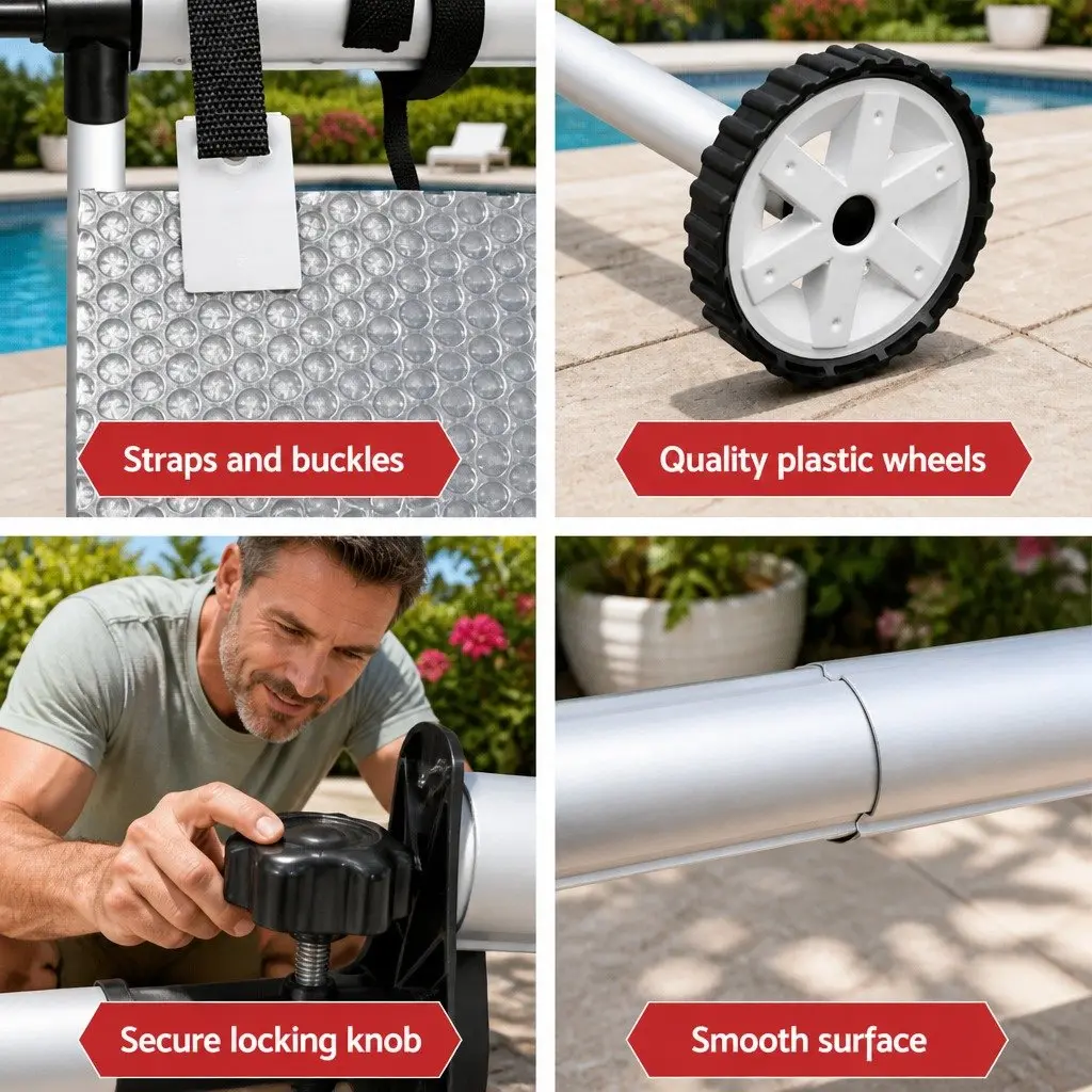 6.5x3m Solar Pool Cover & Adjustable Aluminium Roller