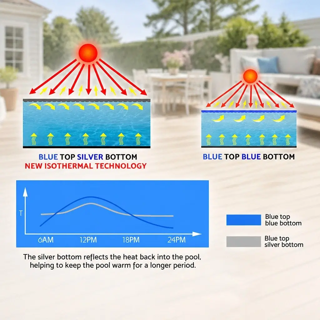 Solar Pool Cover 6.5x3m 400 Micron Bubble Blue Silver