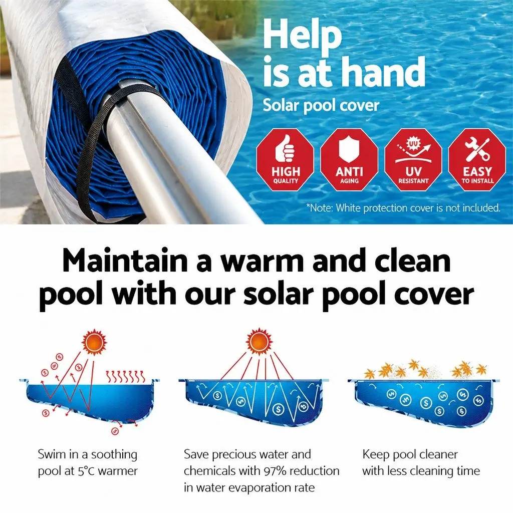 Pool Cover 7x4m 500 Micron Blue Silver Solar Blanket with Aluminium Roller 5.5m Width