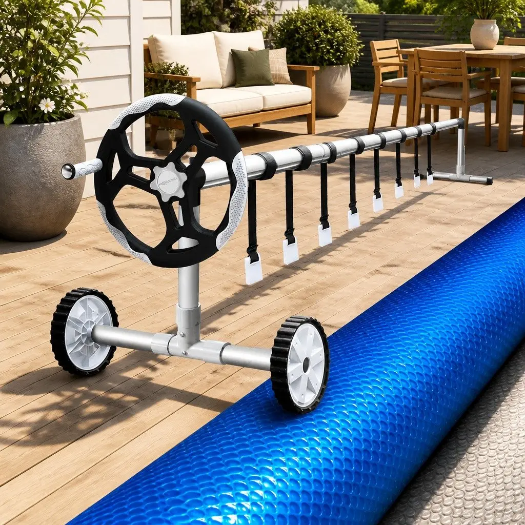 Pool Cover 7x4m 500 Micron Blue Silver Solar Blanket with Aluminium Roller 5.5m Width