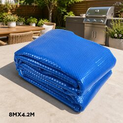 Pool Cover 8x4.2m Solar Blanket 500 Micron Blue with Aluminium Roller System