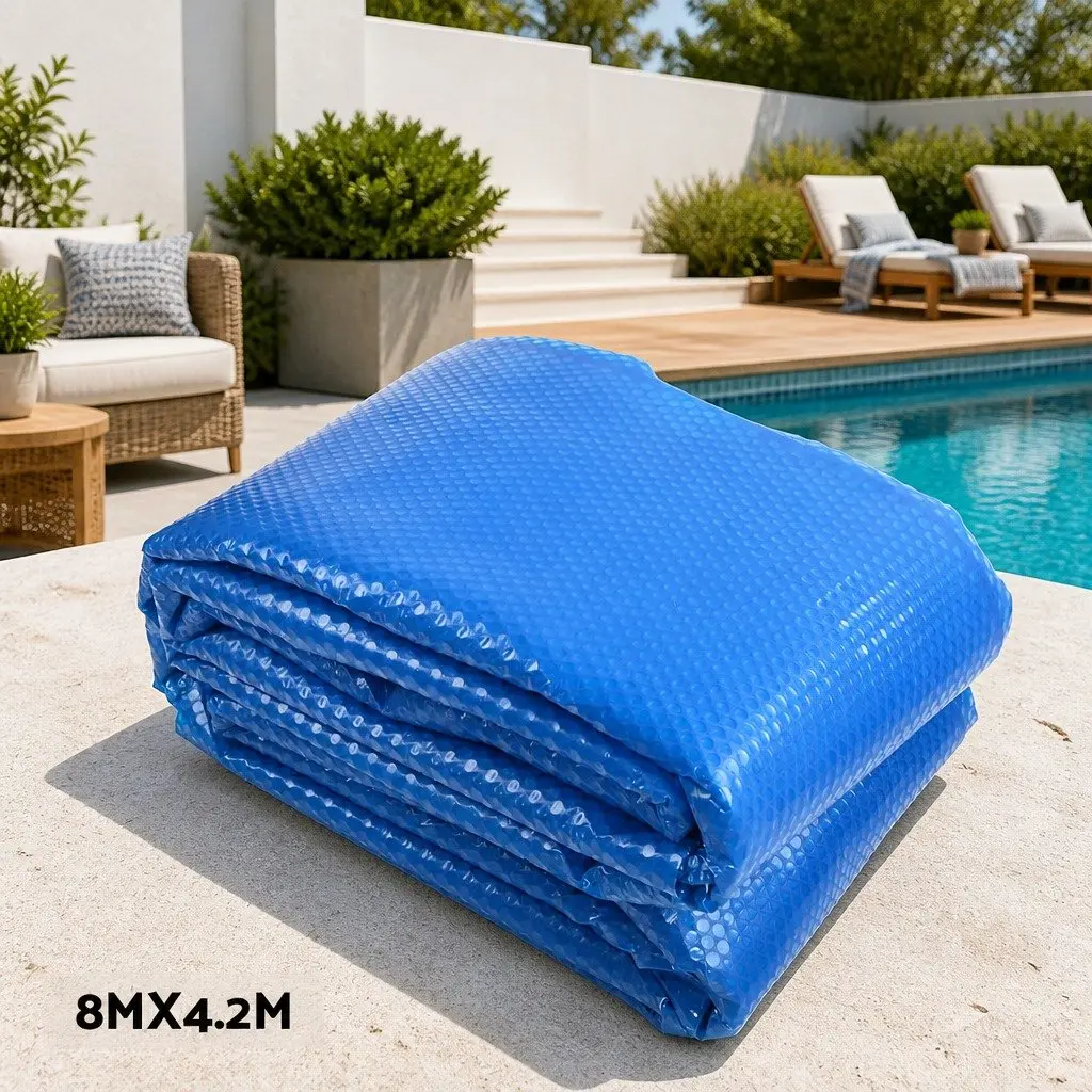 Solar Blanket Pool Cover 8x4.2m 500 Micron Blue with Adjustable Aluminium Roller System