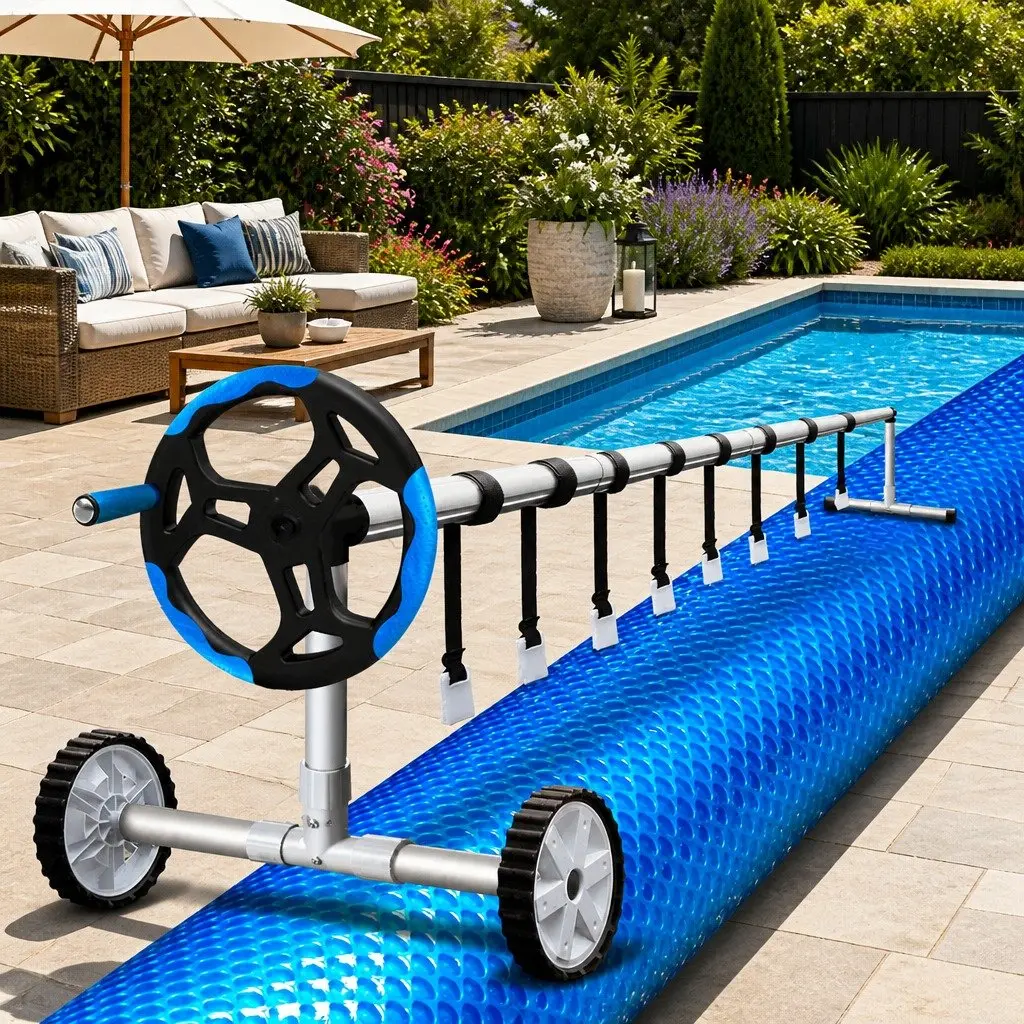Pool Cover 500 Micron Blue Silver 8x4.2m with Aluminium Roller
