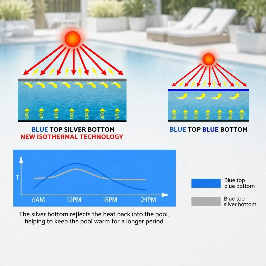 Solar Pool Cover 8x4.2m 400 Micron Swimming Blanket Blue Silver Heat Retention