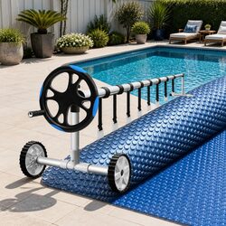 Pool Cover 8x4.2m Solar Heat Blanket 600 Micron w/ Aluminium Roller 5.55m Blue
