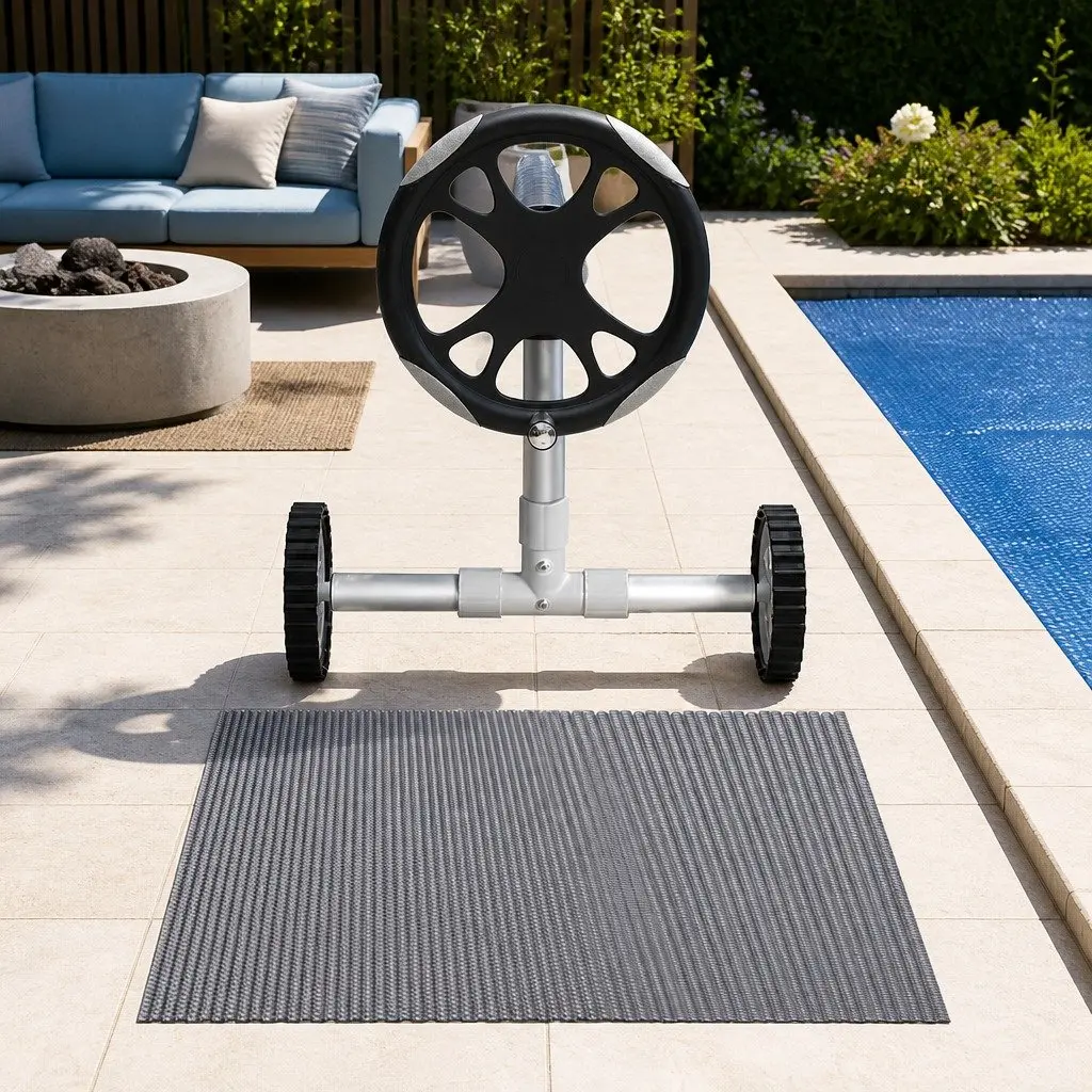 Solar Pool Cover 600 Micron LDPE 8x4.2m Blue with Aluminium Roller 5.55m