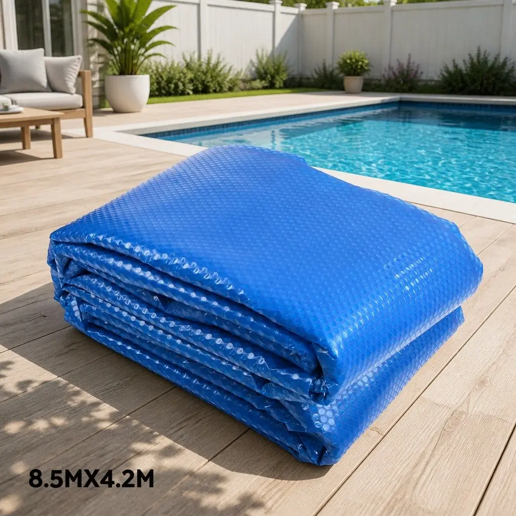 Pool Cover 8.5x4.2m 500 Micron Low-Density Polyethylene Blue with Aluminium Roller 5.5m Width
