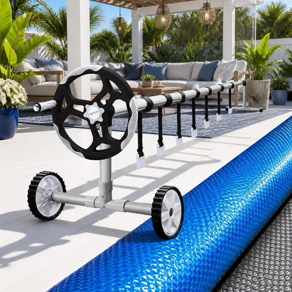 Pool Cover 8.5x4.2m 500 Micron Low-Density Polyethylene Blue with Aluminium Roller 5.5m Width