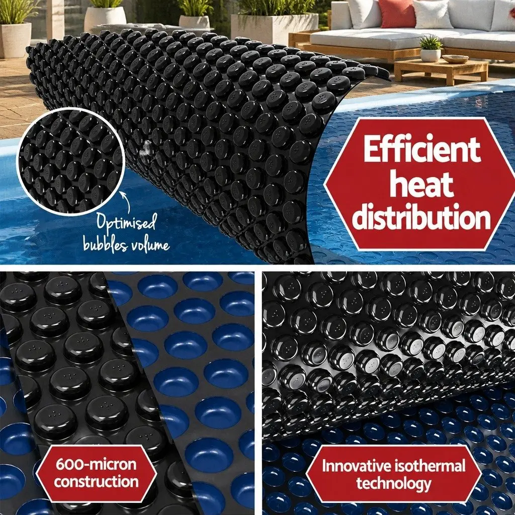 Solar Pool Cover Blue Black 8.5m x 4.2m 600 Micron Bubble Blanket for Heat Retention and UV Protection
