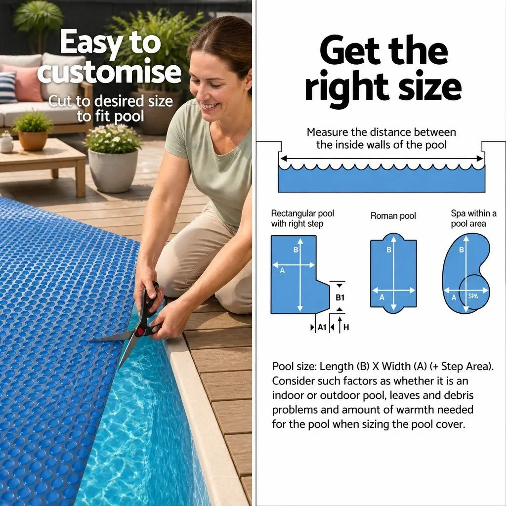 Solar Pool Cover Blue Black 8.5m x 4.2m 600 Micron Bubble Blanket for Heat Retention and UV Protection