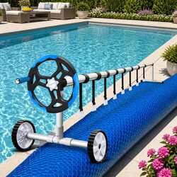 Premium Solar Pool Cover 8.5x4.2m with Roller - Blue Silver