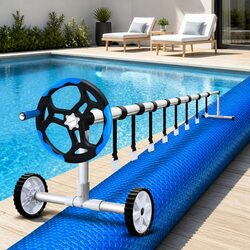 Premium Solar Pool Cover 8.5x4.2m with Roller - Blue Silver