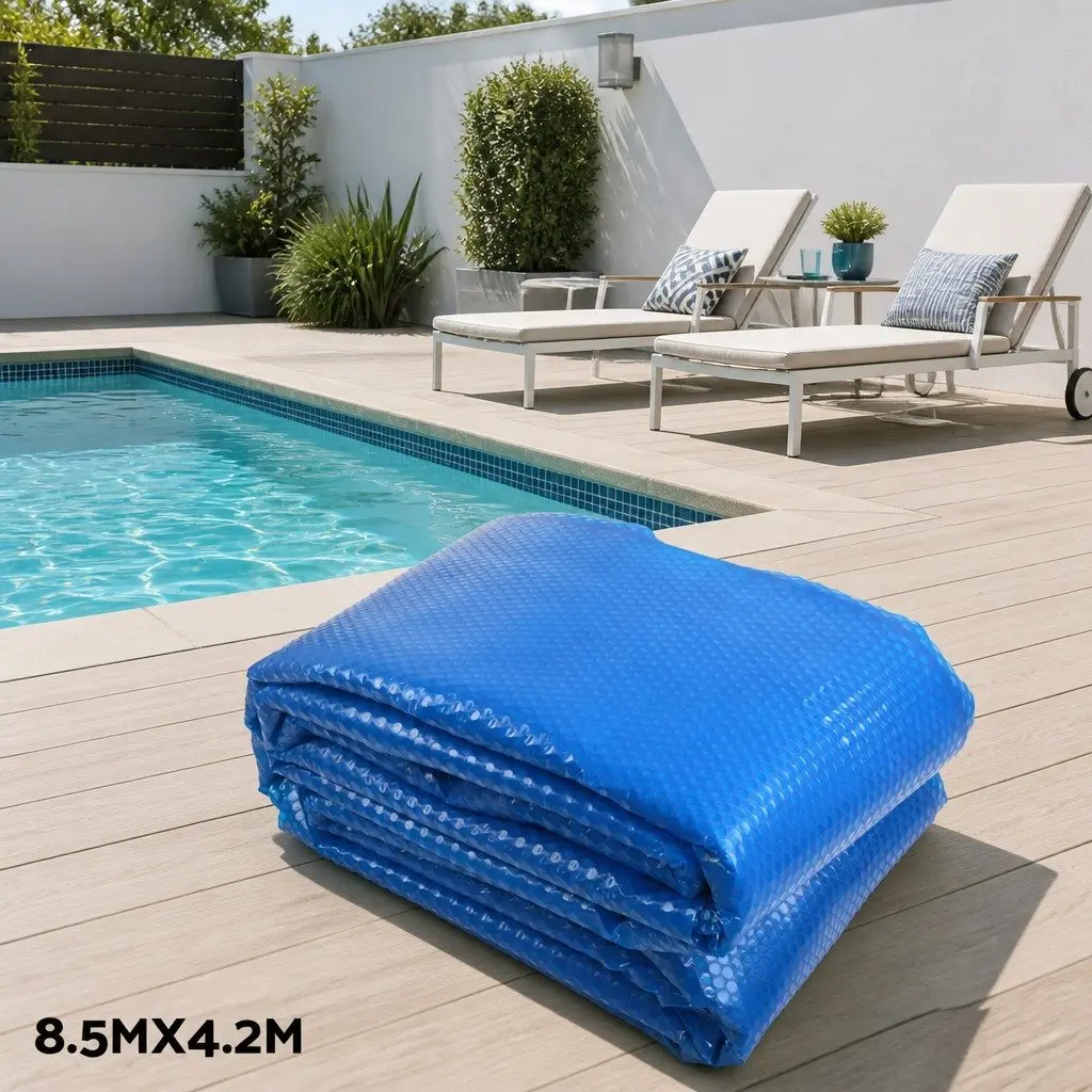 Pool Cover 8.5x4.2m 500 Micron Solar Blanket with Aluminium Roller Blue Silver