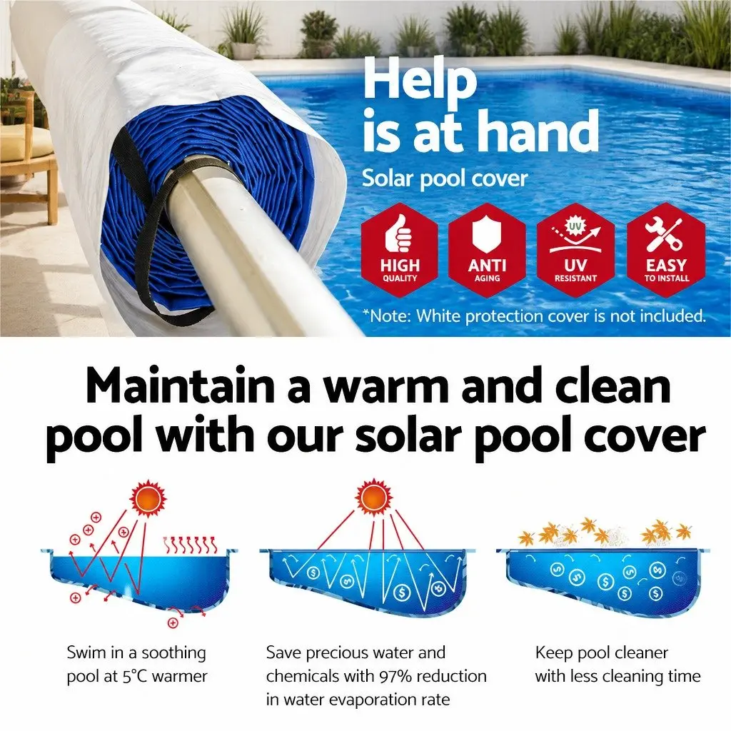 Solar Pool Cover 8.5x4.2m with Durable Roller System