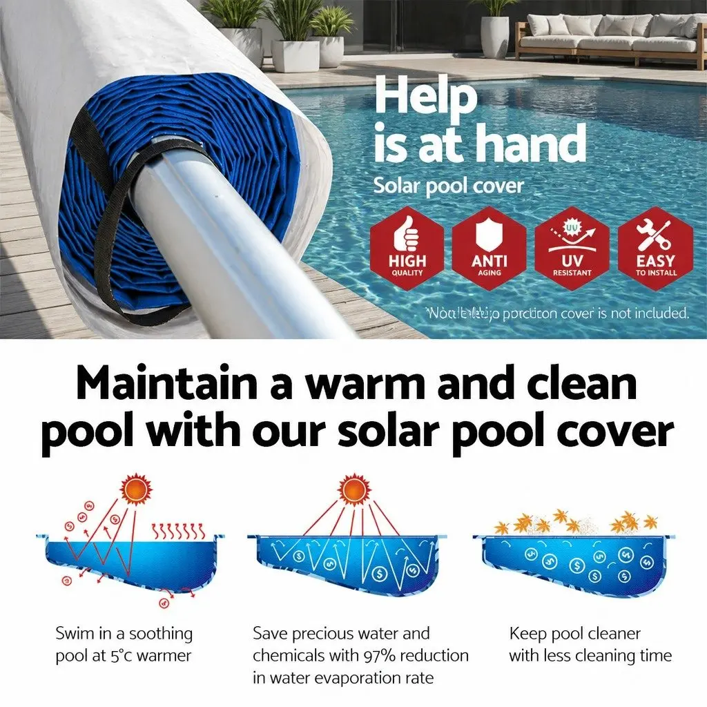 Solar Pool Cover 9.5x5m with Adjustable Aluminium Roller