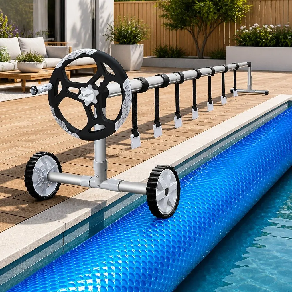 Solar Pool Cover 9.5x5m with Adjustable Aluminium Roller