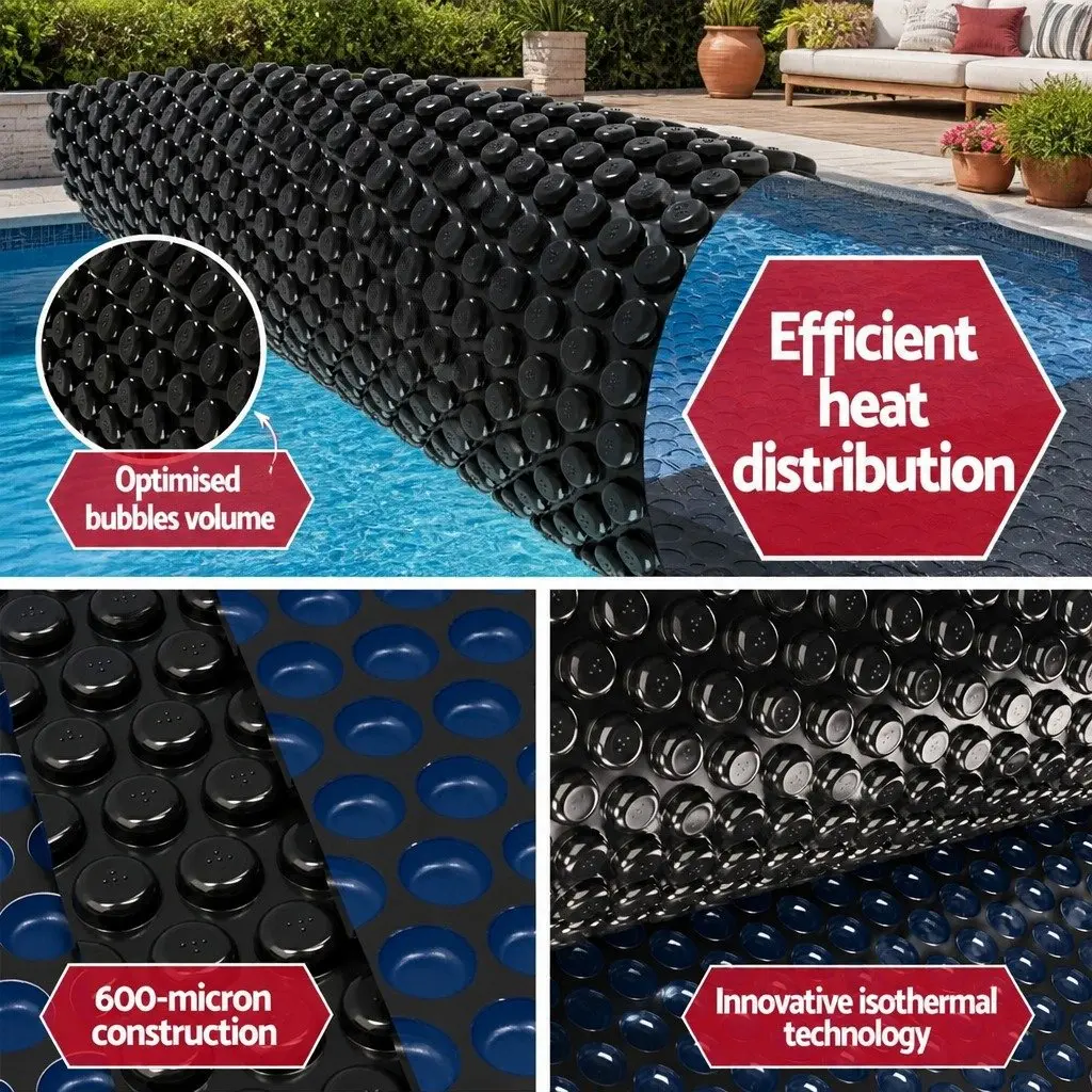 Solar Pool Cover 9.5m x 5m 600 Micron Bubble Swimming Pool Heat Blanket Blue