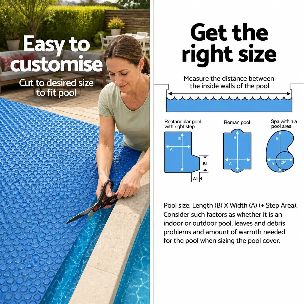 Solar Pool Cover 9.5m x 5m 600 Micron Bubble Swimming Pool Heat Blanket Blue