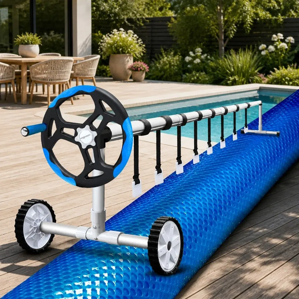 Pool Cover Low-density Polyethylene 9.5x5m Blue with Aluminium Roller 2.95-6m