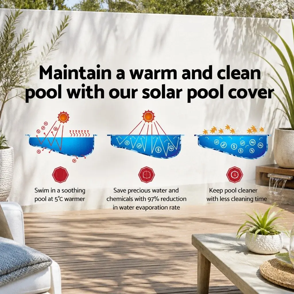 Solar Pool Cover LDPE 9.5m x 5m Blue Silver 400 Micron Bubble Heat Retention