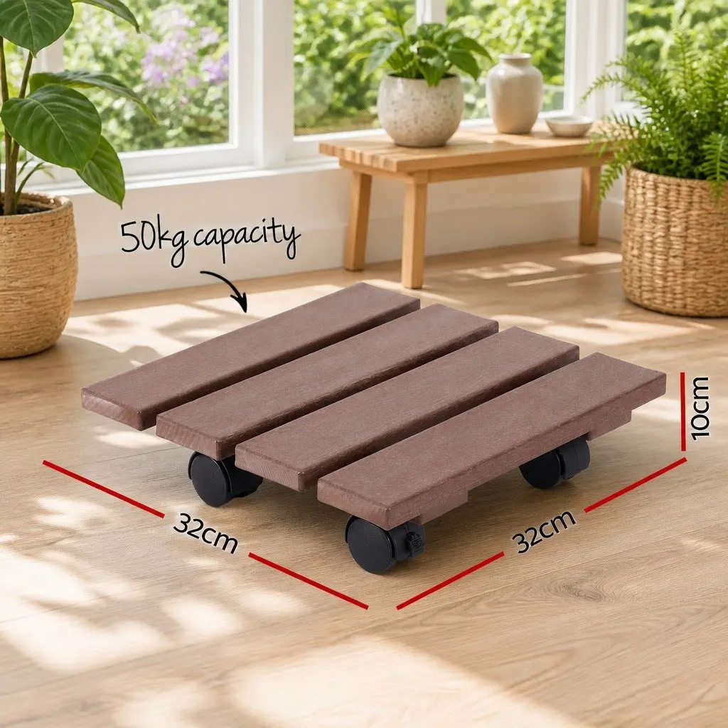 Plant Caddy Rolling Cart HDPE 32x32x10cm Brown 2 Piece